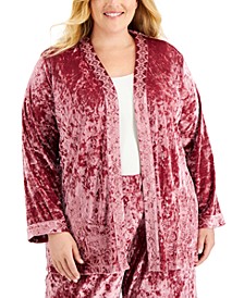 Plus Size Embroidered Velour Open-Front Cardigan, Created for Macy's