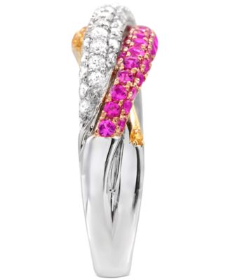 Yellow Sapphire (5/8  ct. t.w.) and Pink Sapphire (5/8 ct. t.w.)  Diamond (3/8 ct. t.w.) Ring Set in 14k White Gold