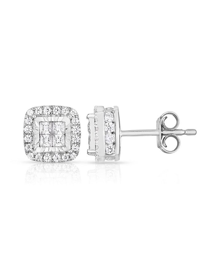 TruMiracle Diamond Frame Quad Stud (1 ct. t.w.) in 14k White Gold - Macy's