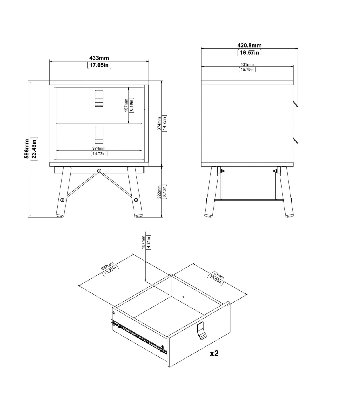 Tvilumry 2-Drawer Nightstand - Walnut