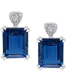 EFFY® London Blue Topaz (13-3/4 ct. t.w.) & Diamond (1/8 ct. t.w.) Stud Earrings in 14k White Gold