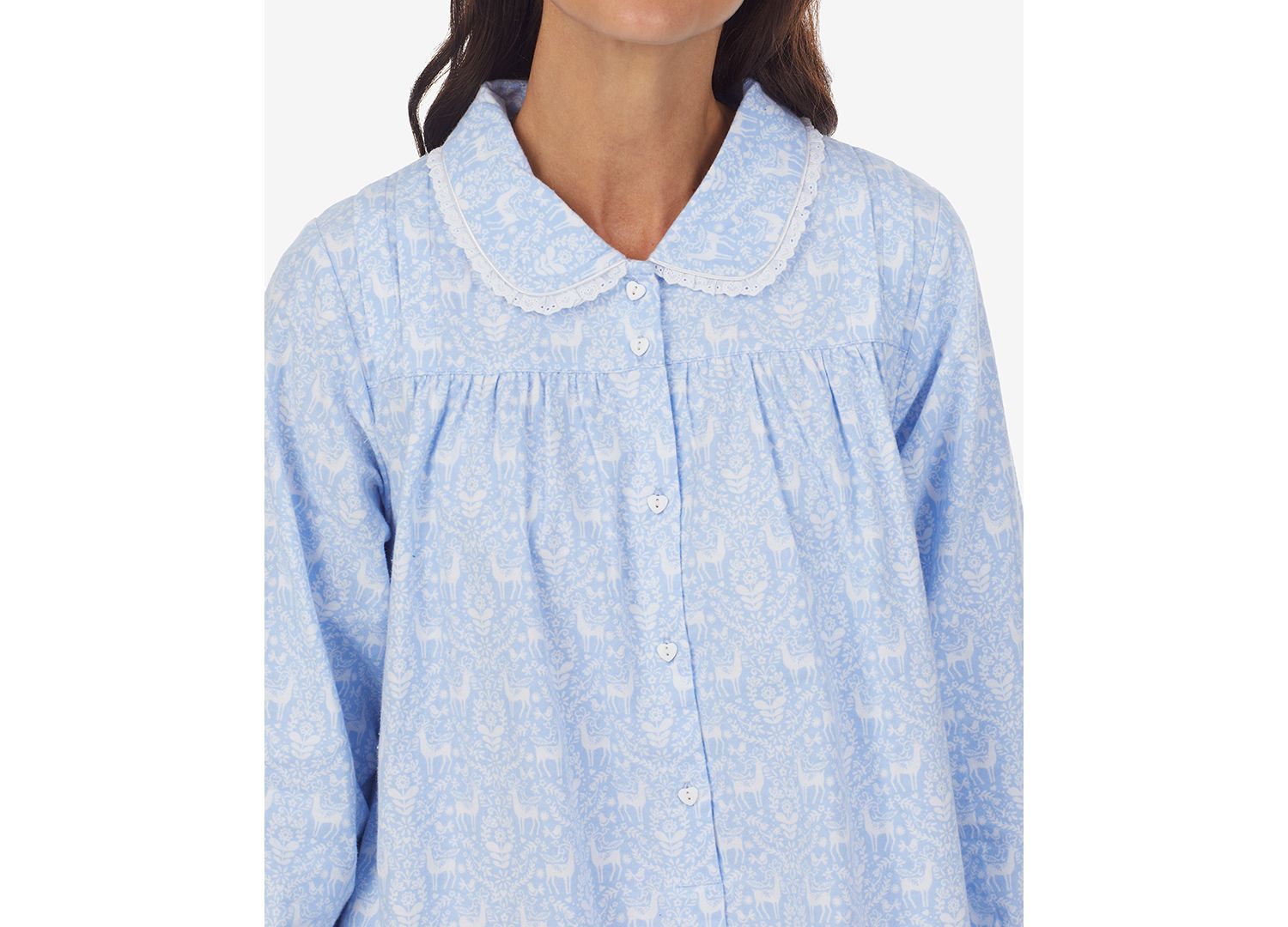 Cotton Lace-Trim Flannel Nightgown