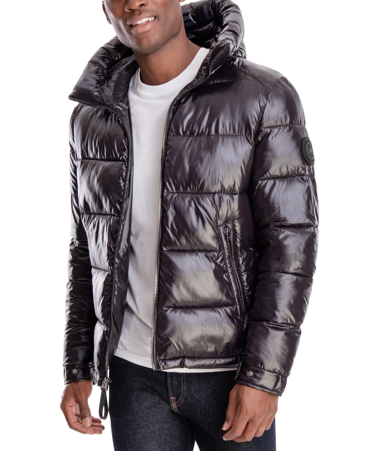 Michael Kors Men's Shiny Hooded Puffer Jacket, Created For Macy's In Midnight