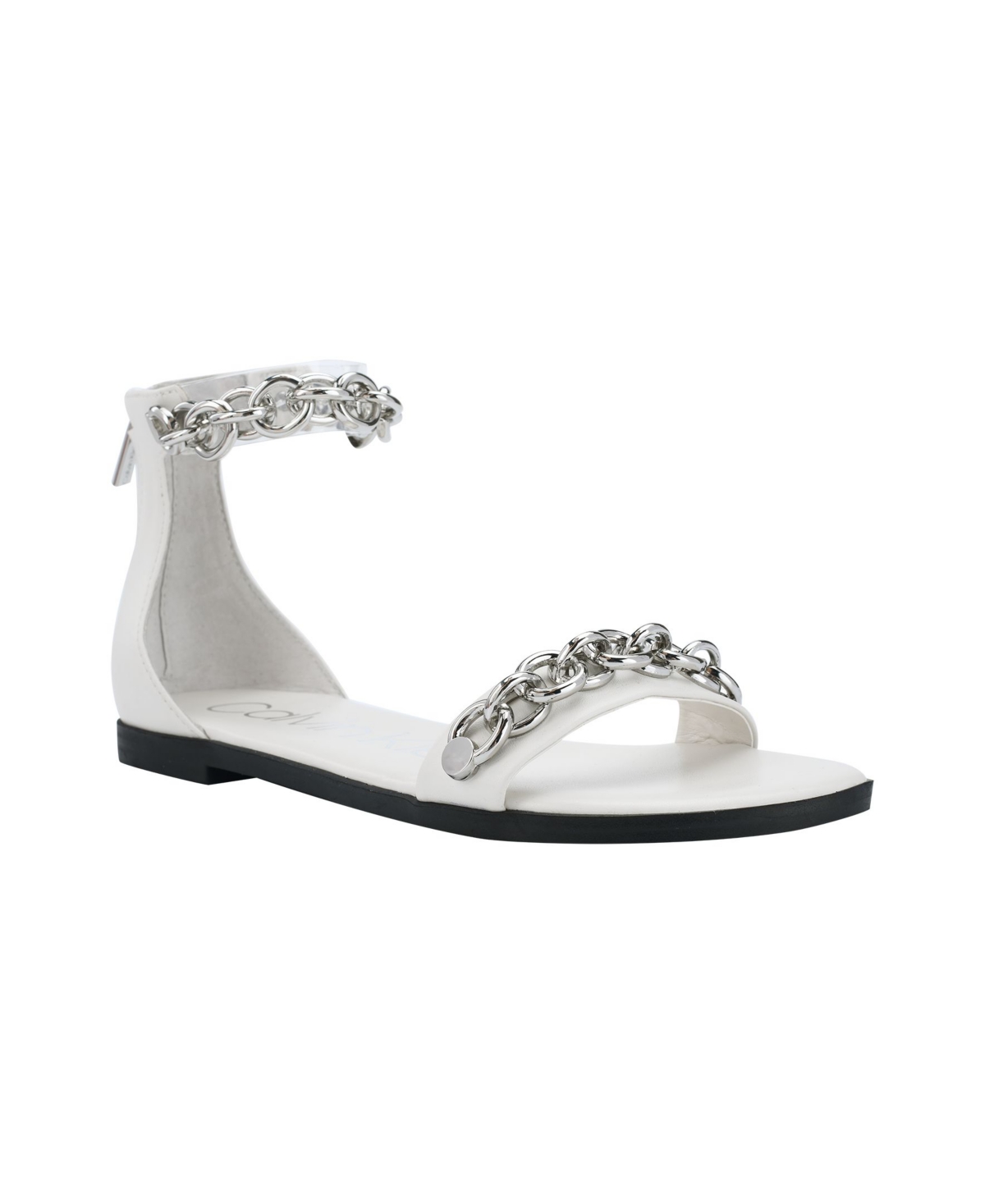 Calvin Klein Women's Kachain Chain Ankle Strap Flat Sandals Women's Shoes |  Smart Closet