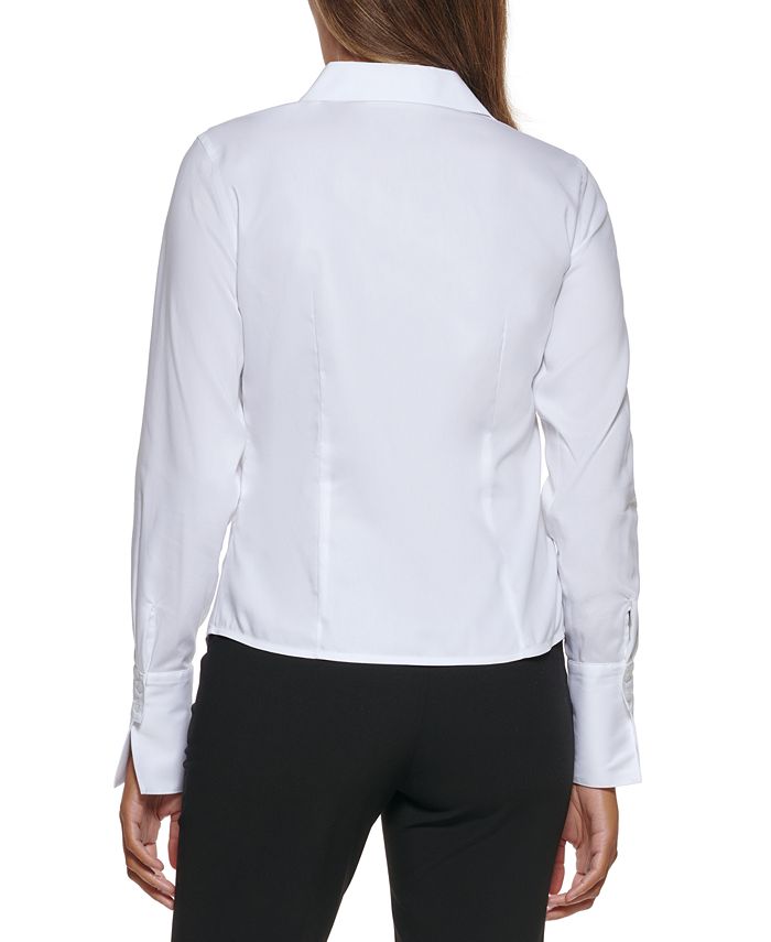 Calvin Klein Petite Cotton Collared Button-Down Blouse - Macy's