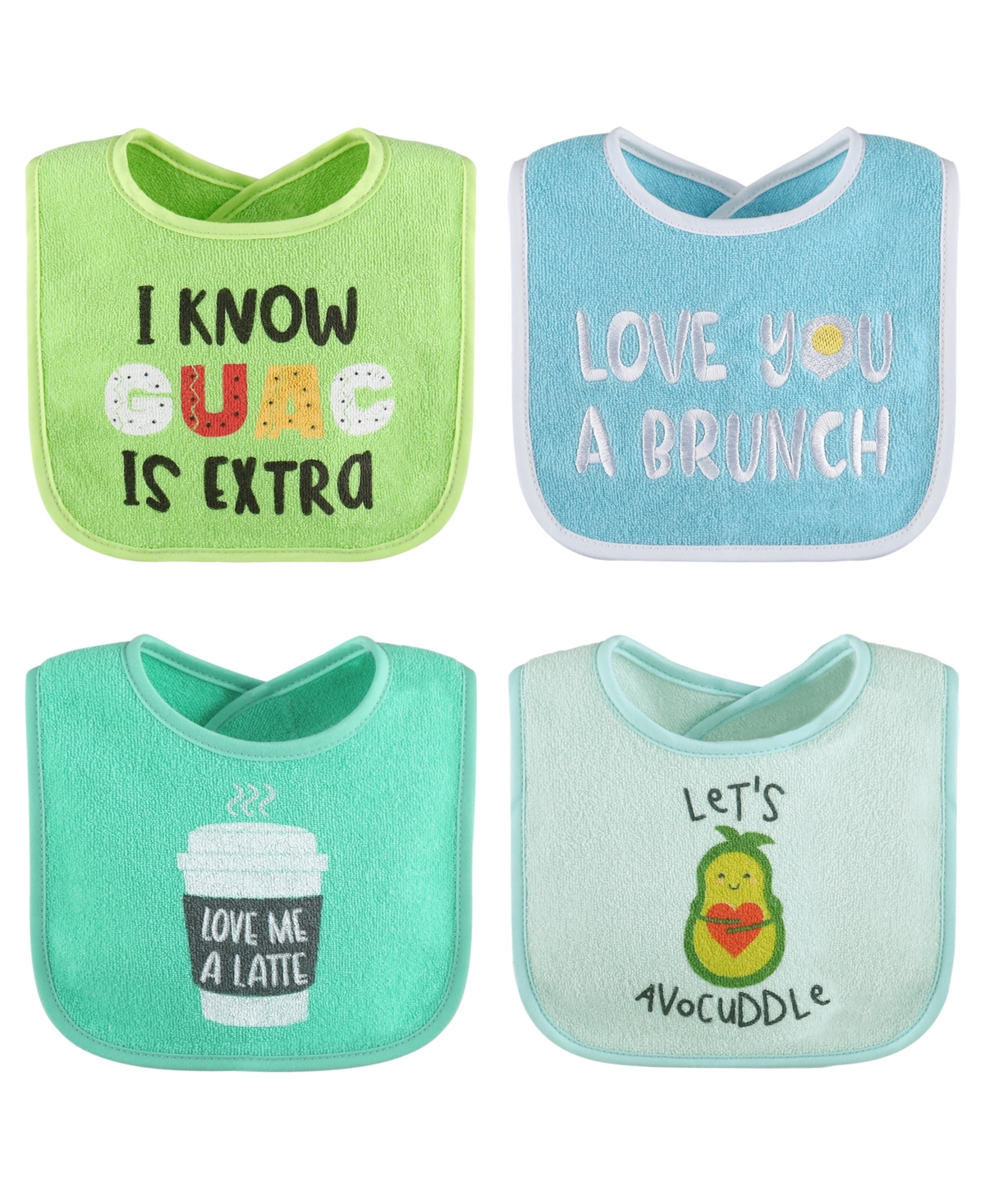 The Peanutshell Cotton Baby Bibs for Girls or Boys, 8 Pack, Green, Blue, Yellow