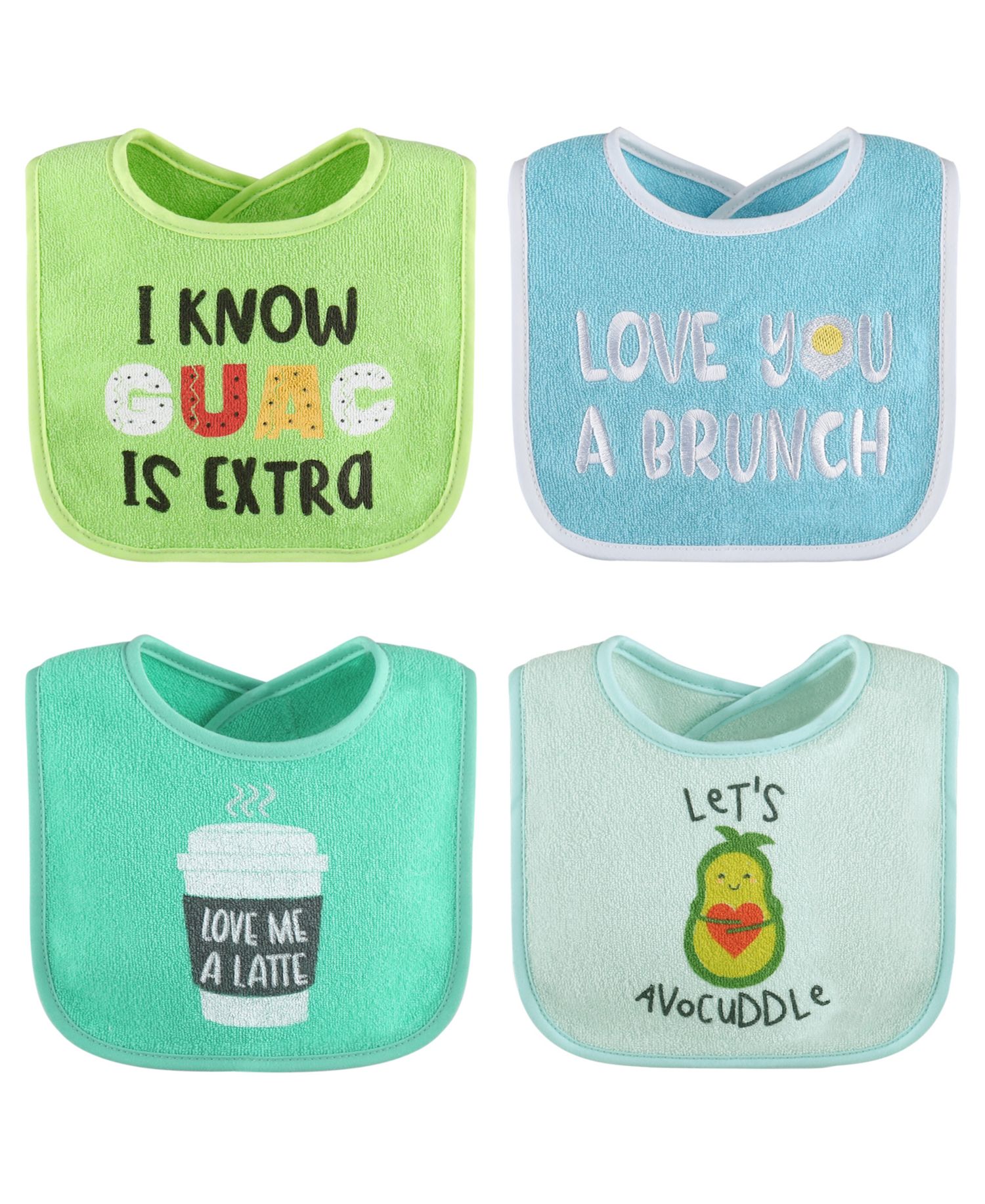 Cotton Baby Bibs for Girls or Boys, 8 Pack, Green, Blue, Yellow