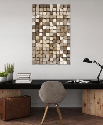 'Textured 1' Metallic Handed Painted Rugged Wooden Blocks Wall Sculpture - 48" x 30"