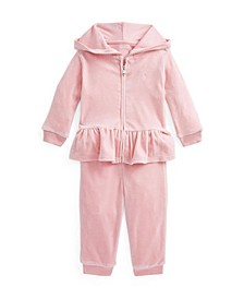 Baby Girls Velour Hoodie and Pant, 2 Piece Set