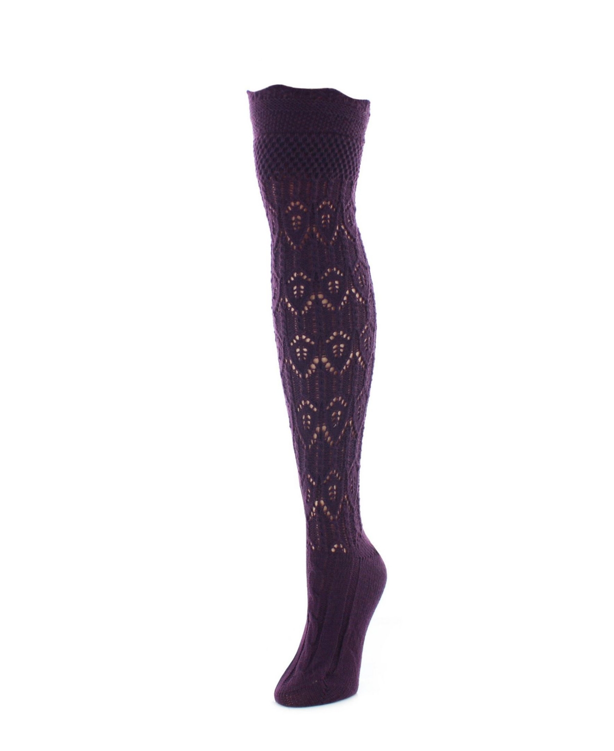 Women's Diamond Pointelle Chunky Knit Over-The-Knee Warm Socks - Eggplant