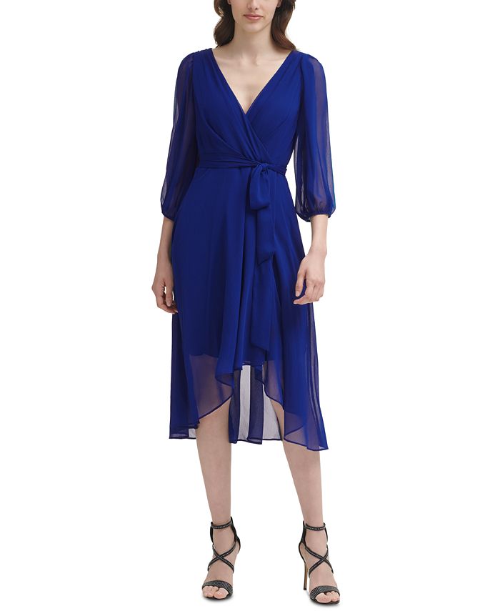 Dkny Balloon Sleeve Faux Wrap Dress Macys 