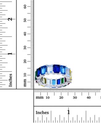 Rainbow Colored Emerald Cut Cubic Zirconia Eternity Band in Rhodium Plated Sterling Silver