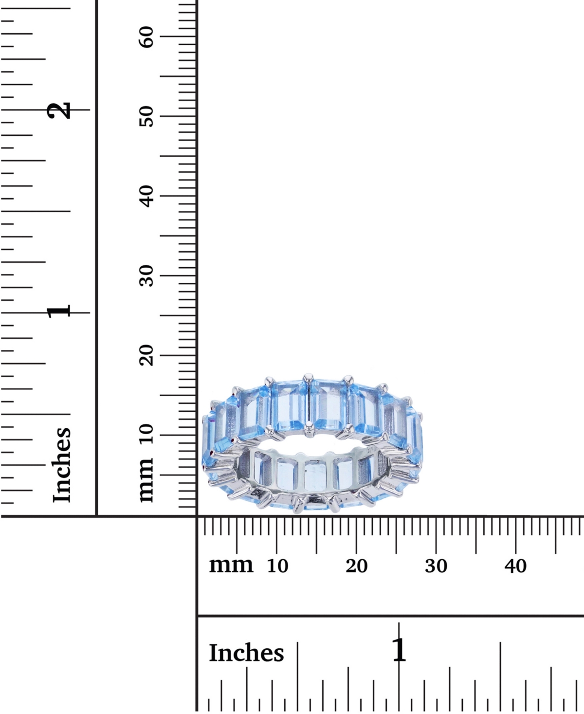 CreatedSpinel Emerald Cut Eternity Band in Rhodium Plated Sterling Silver - Light Blue