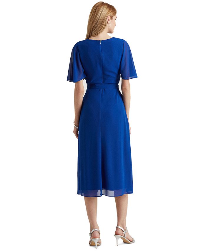 Lauren Ralph Lauren Georgette Flutter-Sleeve Dress - Macy's