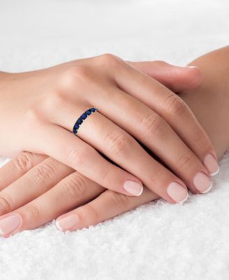 Created Blue Spinel Princess Cut Eternity Band in 14k Yellow Gold Plated Sterling Silver