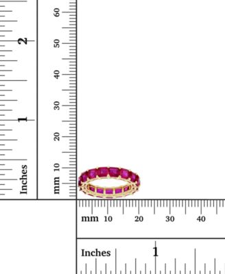 Red Princess Cut Cubic Zirconia Eternity Band in 14k Yellow Gold Plated Sterling Silver