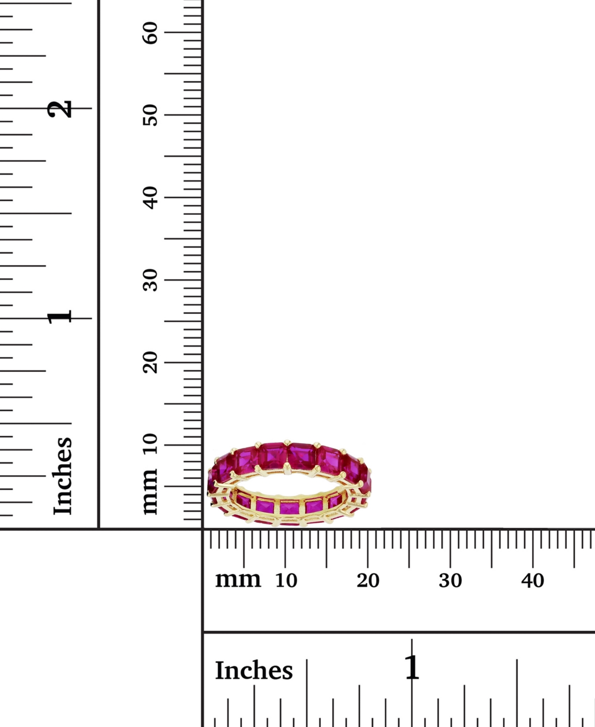 Princess Cut Cubic Zirconia Eternity Band in 14k Yellow Gold Plated Sterling Silver - Red