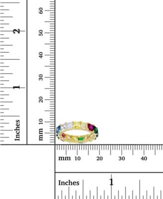 Rainbow Princess Cut Cubic Zirconia Eternity Band in 14k Yellow Gold Plated Sterling Silver