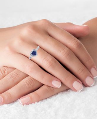 Red, Green or Purple Heart Cubic Zirconia Halo Ring in Rhodium Plated Sterling Silver