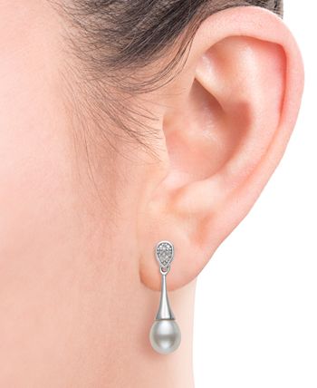 Macy's - Cultured Freshwater Pearl (6-7mm) & Diamond Accent Drop Earrings in Sterling Silver