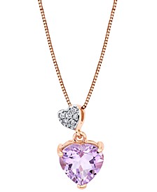 Pink Amethyst (1-5/8 ct. t.w.) & Diamond (1/20 ct. t.w.) Double Heart 18" Pendant Necklace in 14k Rose Gold