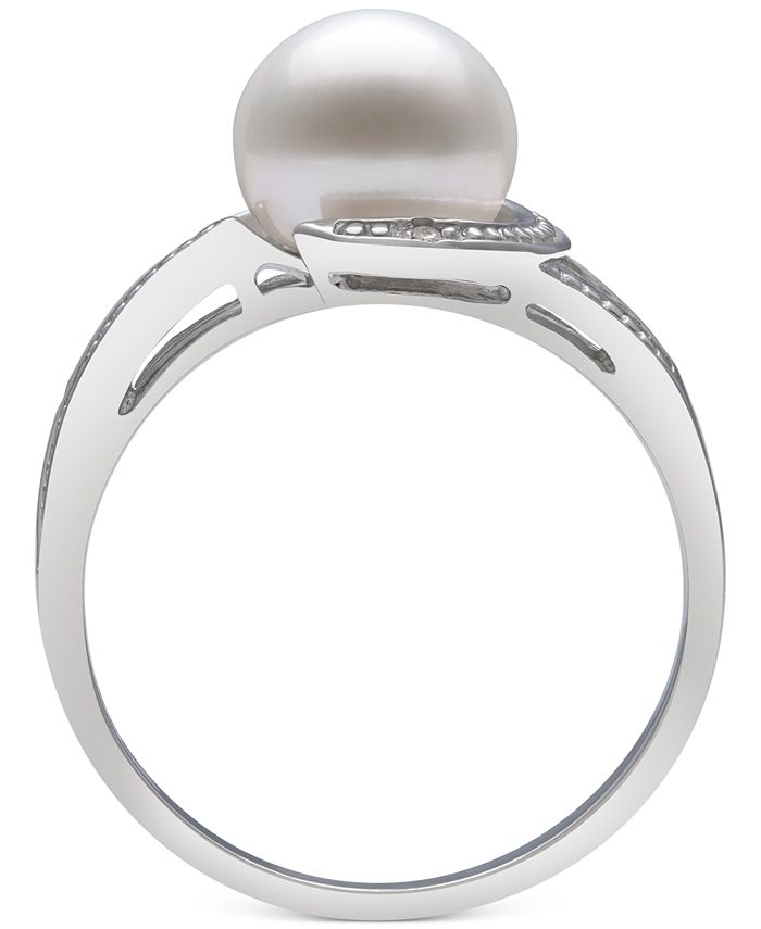 Macy's - Cultured Freshwater Pearl (8mm) & Diamond Accent Swirl Ring in Sterling Silver