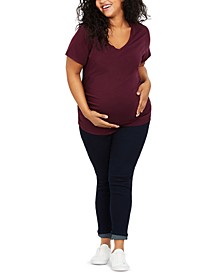 Plus Size V-Neck Side-Ruched Maternity Tee 