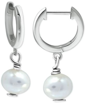 Photo 1 of Giani Bernini Cultured Freshwater Pearl (8mm) Dangle Hoop Drop Earrings, Created for Macy's