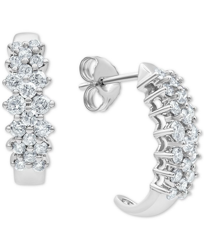 Macy's - Diamond Cluster Half Hoop Earrings (1 ct. t.w.) in 14k White Gold