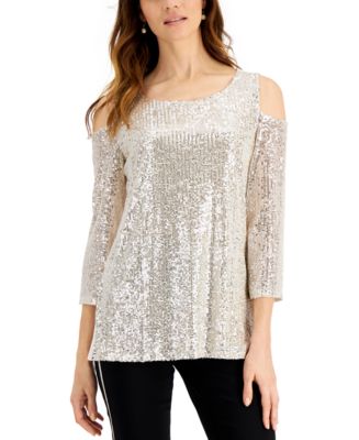 JM Collection Sequin Cold-Shoulder Top, Created for Macy's - Macy's