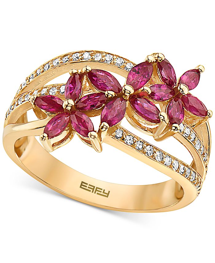 EFFY Collection - Ruby (1-1/6 ct. t.w.) & Diamond (1/4 ct. t.w.) Flower Ring in 14k Gold