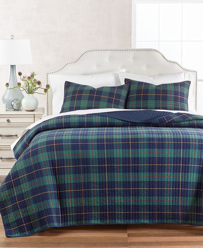 Martha Stewart Collection Navy Stripe Quilt, King, Created For Macy's