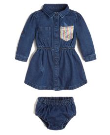 Baby Girls Sequin Embellished Denim Dress with Diaper Cover