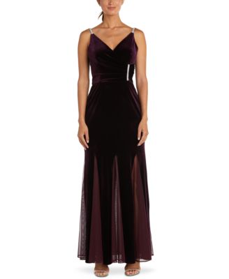 Nightway Embellished Velvet Godet Gown 