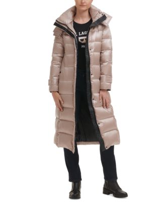 Women's Contrast Maxi Belted Down Puffer Coat