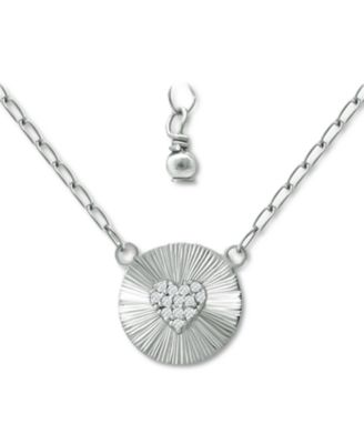 Cubic Zirconia Heart Cluster Disc Pendant Necklace, 16" + 2" extender