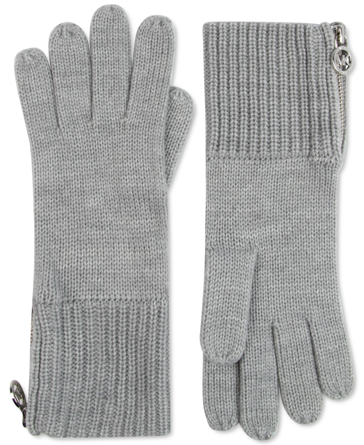 Michael Kors Michael  Women's Shaker Logo Zipper Gloves In Pearl Heather Gray