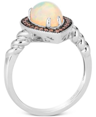 Neopolitan Opal (7/8 ct. t.w.) & Chocolate Diamond (1/5 ct. t.w.) Halo Ring in 14k White Gold