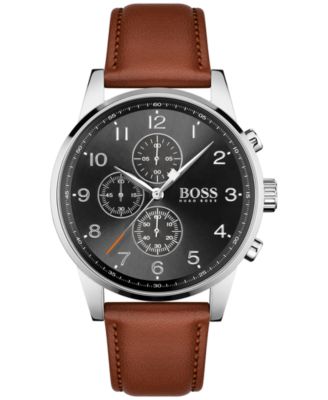 Hugo Boss - Men's Chronograph Brown Leather Strap Watch 44mm