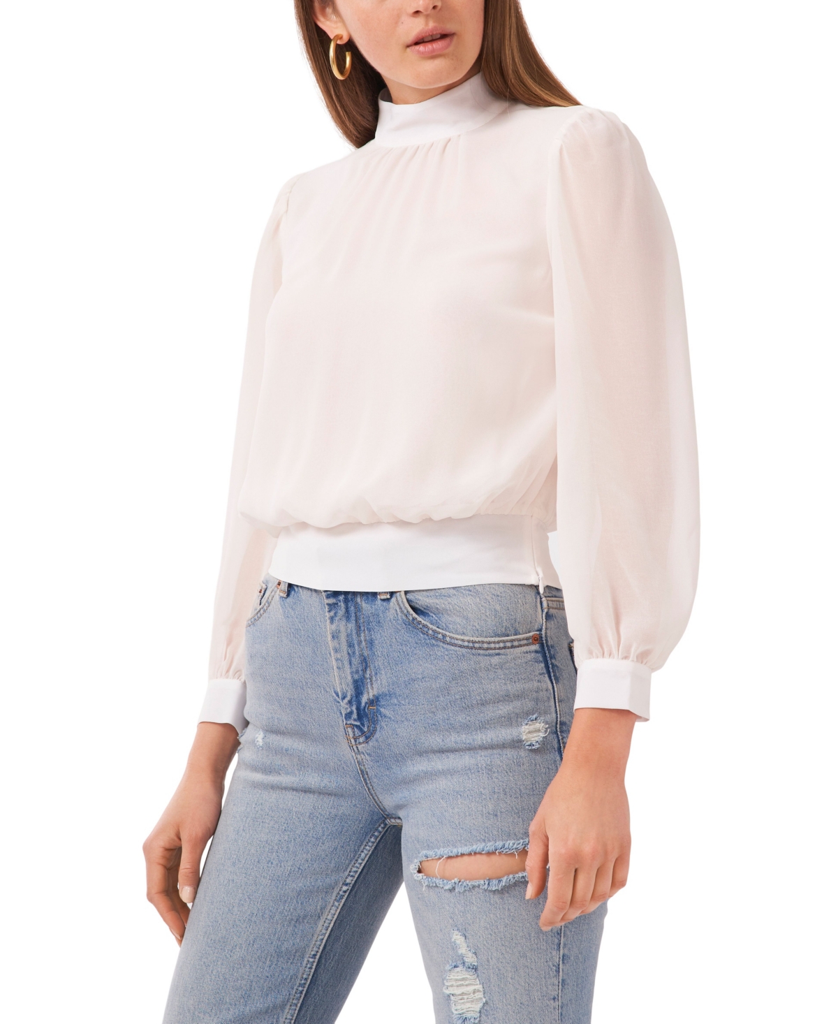  1.state Women's Long Sleeve Cropped Mock Neck Blouse