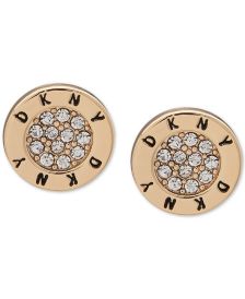 Gold-Tone Pavé Logo Disc Stud Earrings