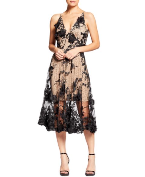 Женское платье Dress the Population Audrey Floral Applique Lace Mini, цвет: Чёрный телесный