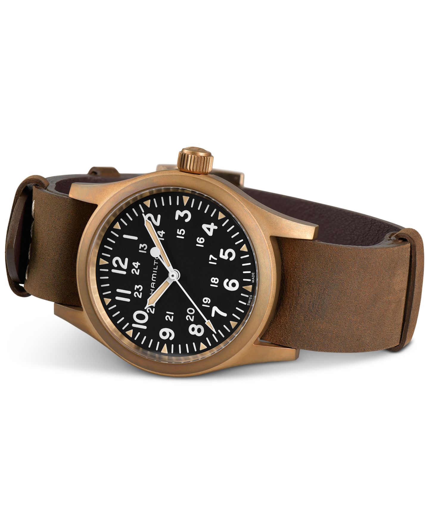 Мужские часы Hamilton Swiss Mechanical Khaki Field Brown Leather Strap Watch 38mm — фото 2