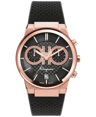 Ferragamo - Men's Swiss Chronograph  Sapphire Black Silicone Strap Watch 41mm