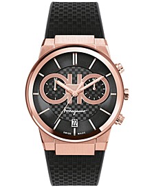 Men's Swiss Chronograph Ferragamo Sapphire Black Silicone Strap Watch 41mm