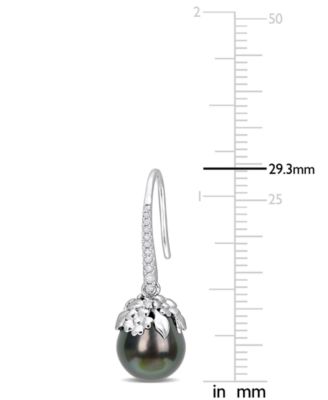 Cultured Tahitian Pearl (9-10mm) & Diamond (1/8 ct. t.w.) Drop Earrings in 14k White Gold