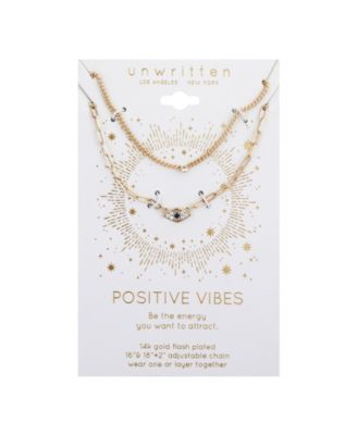 Gold Flash Plated Cubic Zirconia Evil Eye Layered Necklace, 16+2" Extender