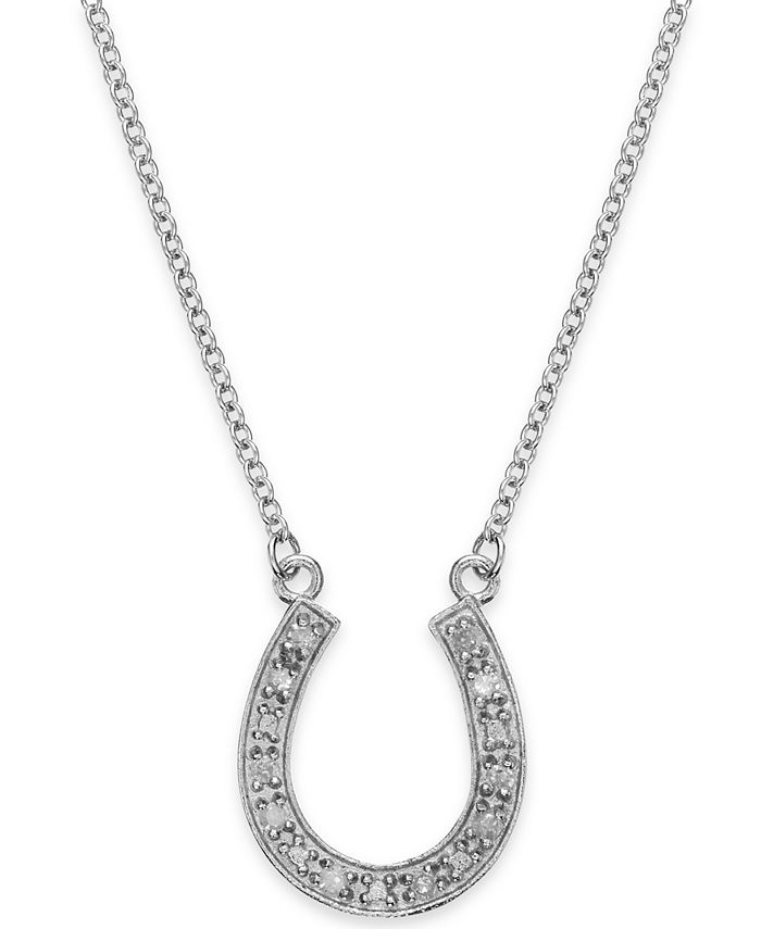 Macy's - Diamond Horseshoe Pendant Necklace in Sterling Silver (1/10 ct. t.w.)