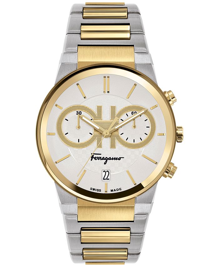 Salvatore Ferragamo - Men's Swiss Chronograph Ferragamo Sapphire Two-Tone Stainless Steel Bracelet Watch 41mm