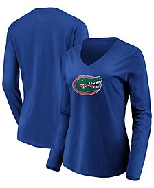 Women's Majestic Royal Florida Gators Primary Logo Long Sleeve V-Neck T-shirt